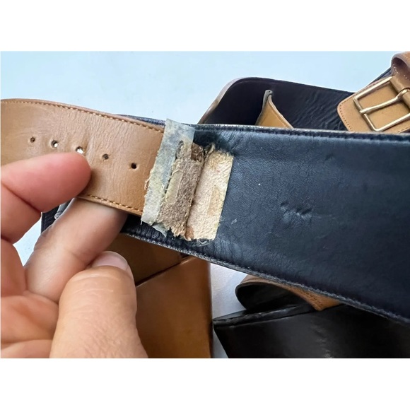 CELINE Strap Sandals Wood Brown High Heel Two tone Italy Shoes Platform Size 6 - Picture 4 of 8